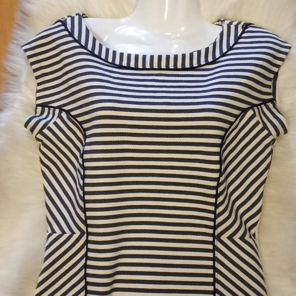 Ann Taylor Pique Knit Striped Cap Sleeved Top - Picture 10 of 14